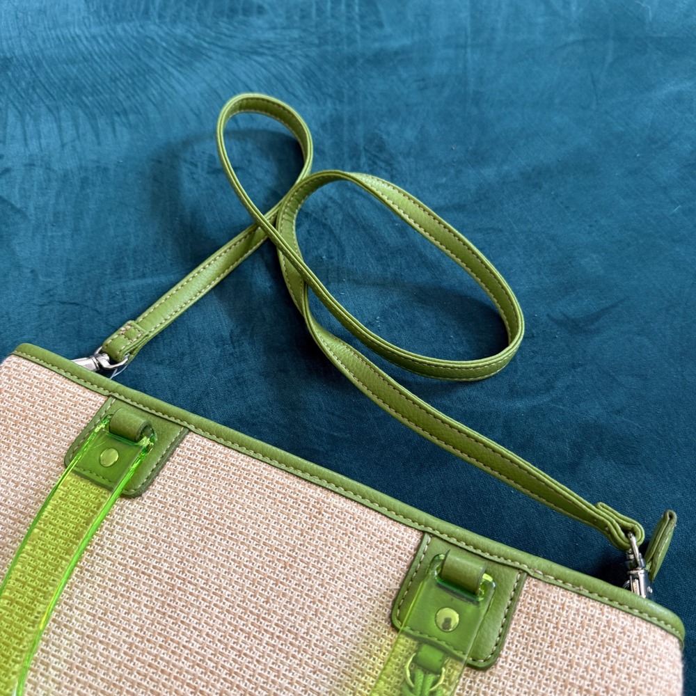 Relic‎ Handbag Straw Satchel Green Lucite Handles Floral Charm Y2K Vintage Style - Picture 4 of 14